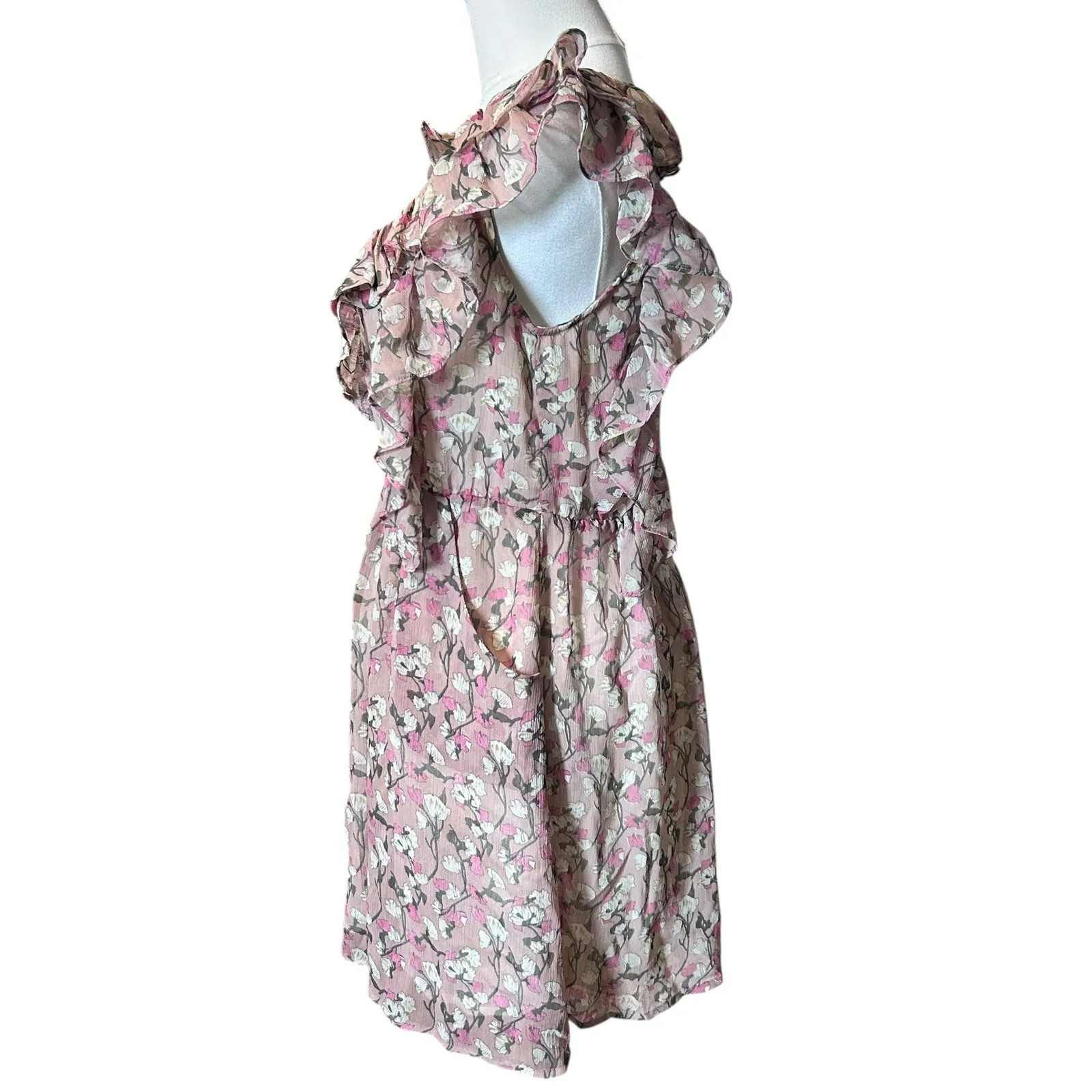 ARYN K. Dress Ruffles Y2K Blouson Sheer Lined Floral Fairy Boho SZ Sm Pinks - Image 9