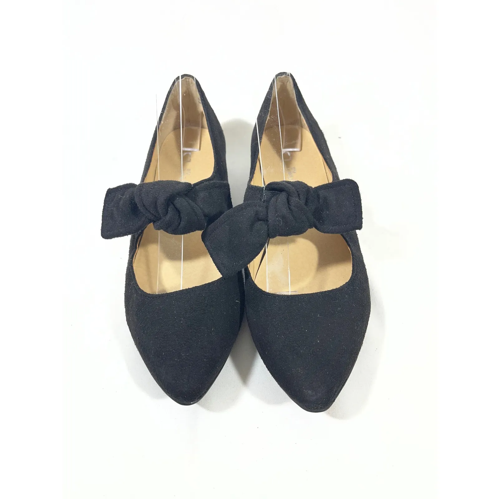 CL by Laundry Women Black Suede Bow Mary Jane Ballet Flats Pointed Toe Sz 7.5 - Image 3