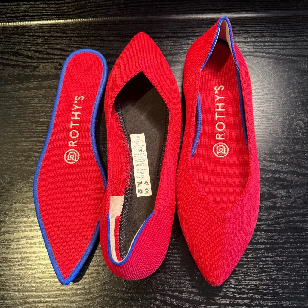 Rothy’s The Point Vibrant Red Pointed Toe Shoes Flats 8 Retired EUC - Image 8