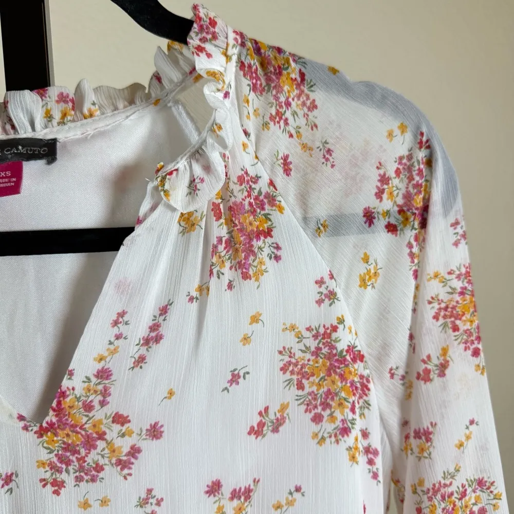 Vince Camuto Floral Tiered Ruffle Dress XS Oversized White Boho Cottagecore - Image 8