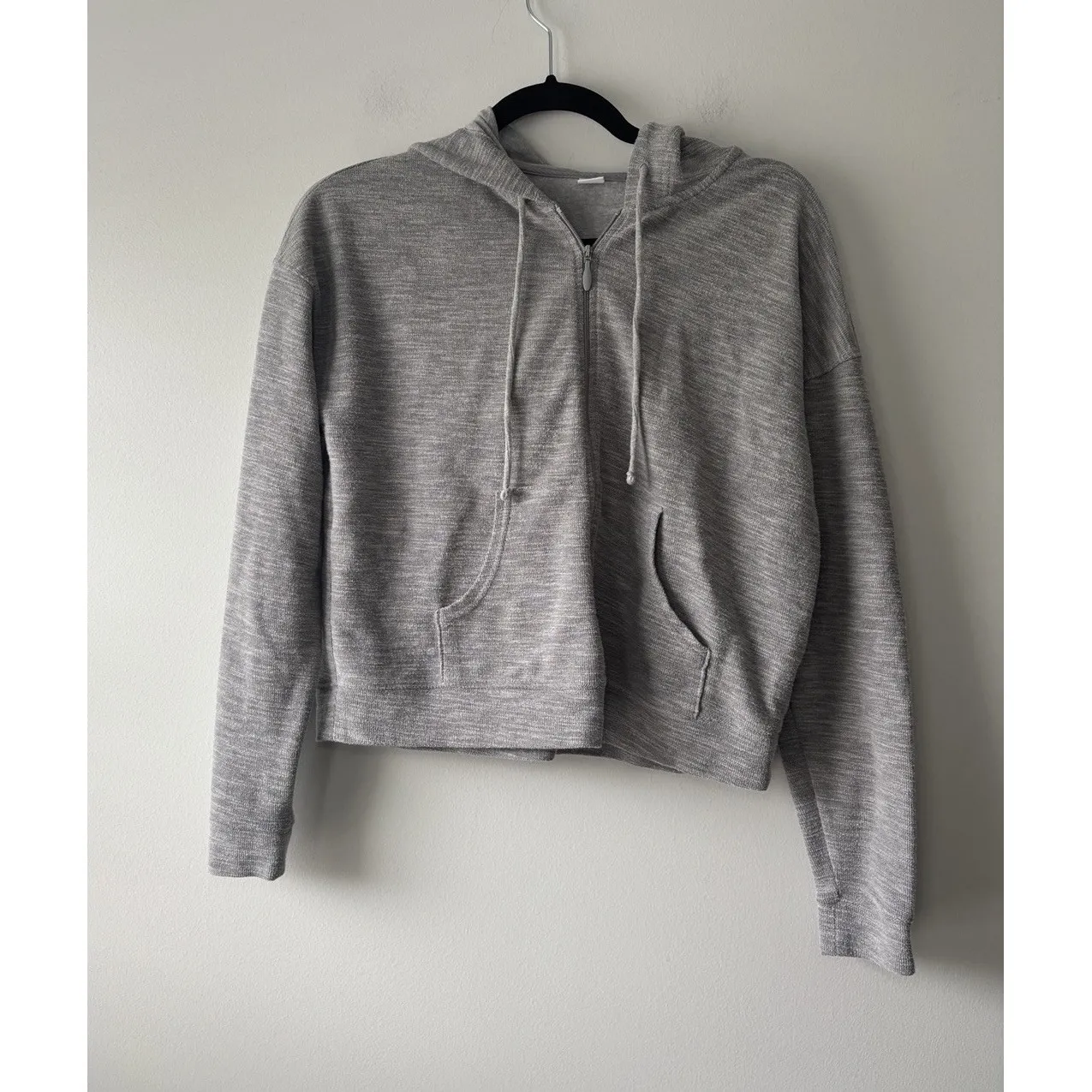 Old‎ Navy Heathered Gray Waffle Knit Zip Up Hooded Sweatshirt Size XS Pockets - Image 2