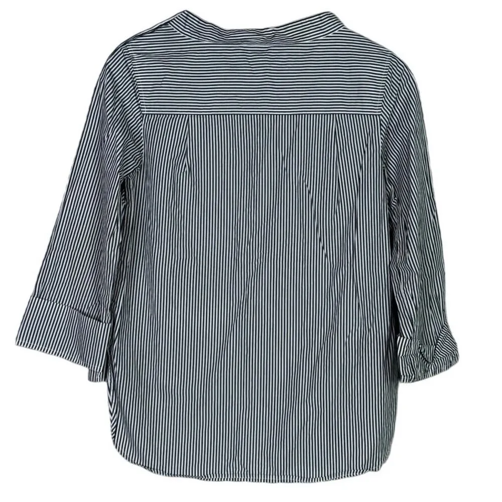 J. Crew Striped Poplin Funnel Neck Blouse Buttons on Left Shoulder 4P Grey White - Image 5