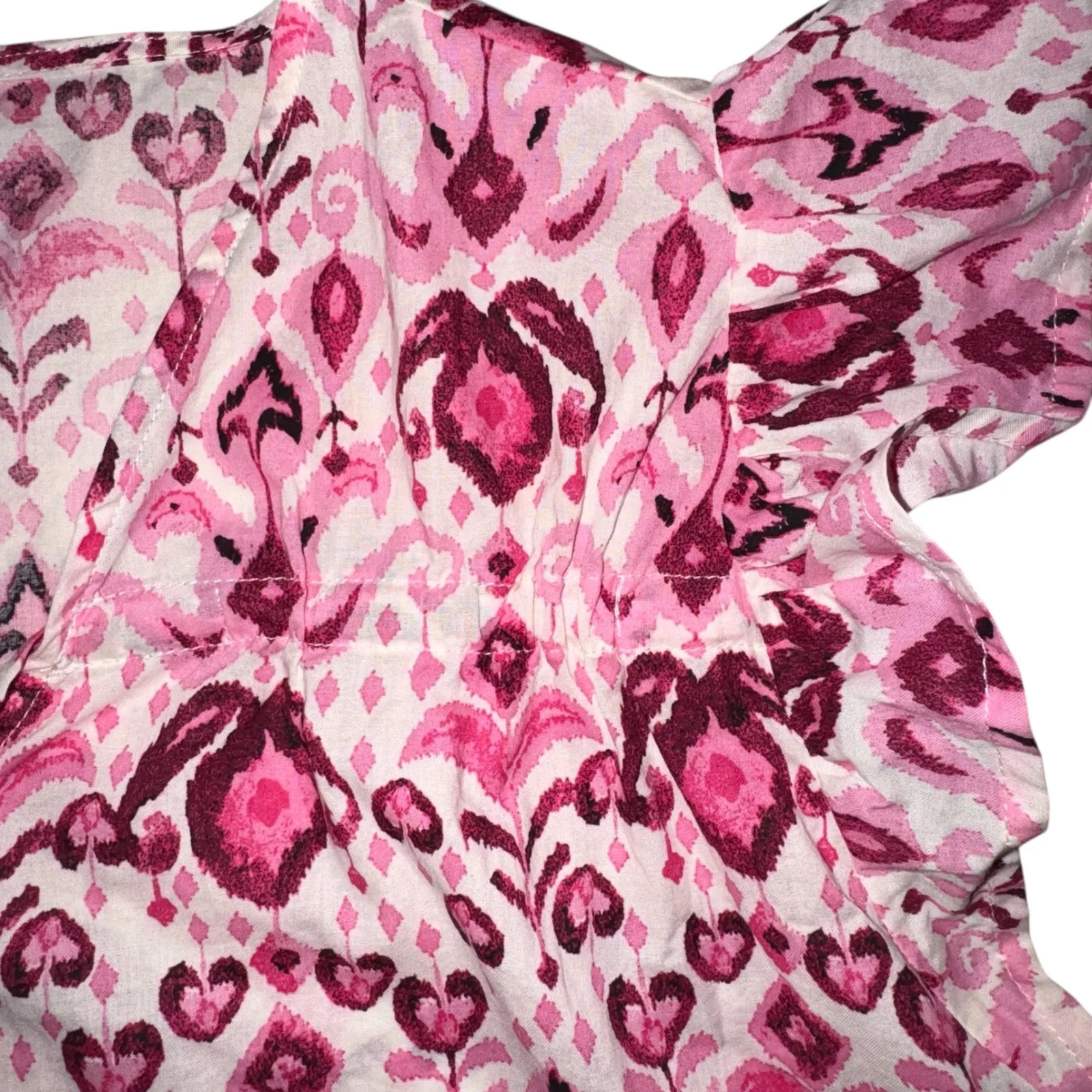 Stella Parker Collection Women's Pink Ikat Tassel V Neck Top Size S - Image 3