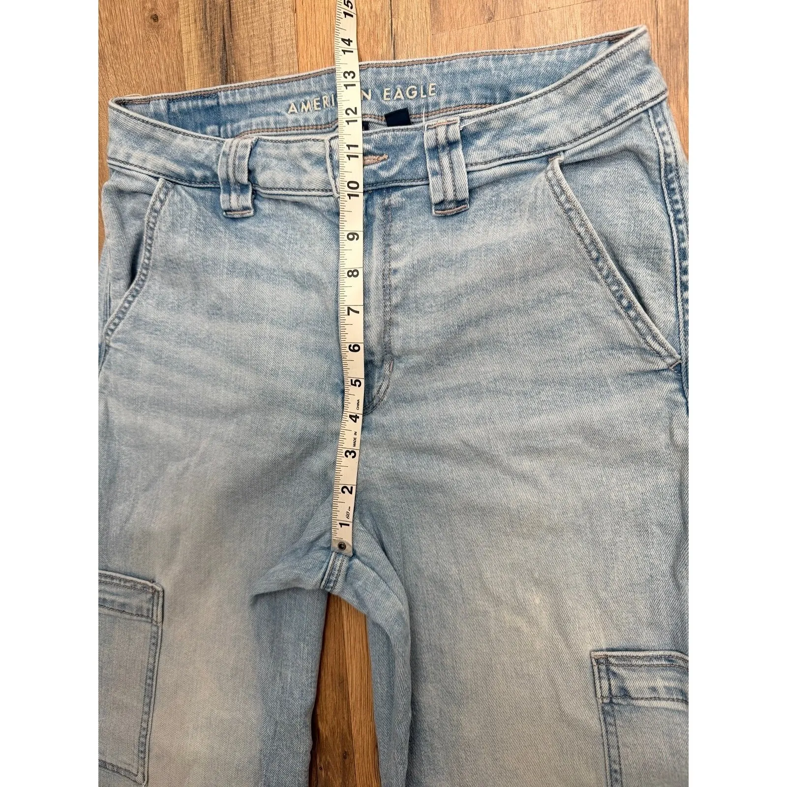 American Eagle Super High Rise Baggy Wide Leg Cargo Jeans Womens 10 Blue Size 29 - Image 11