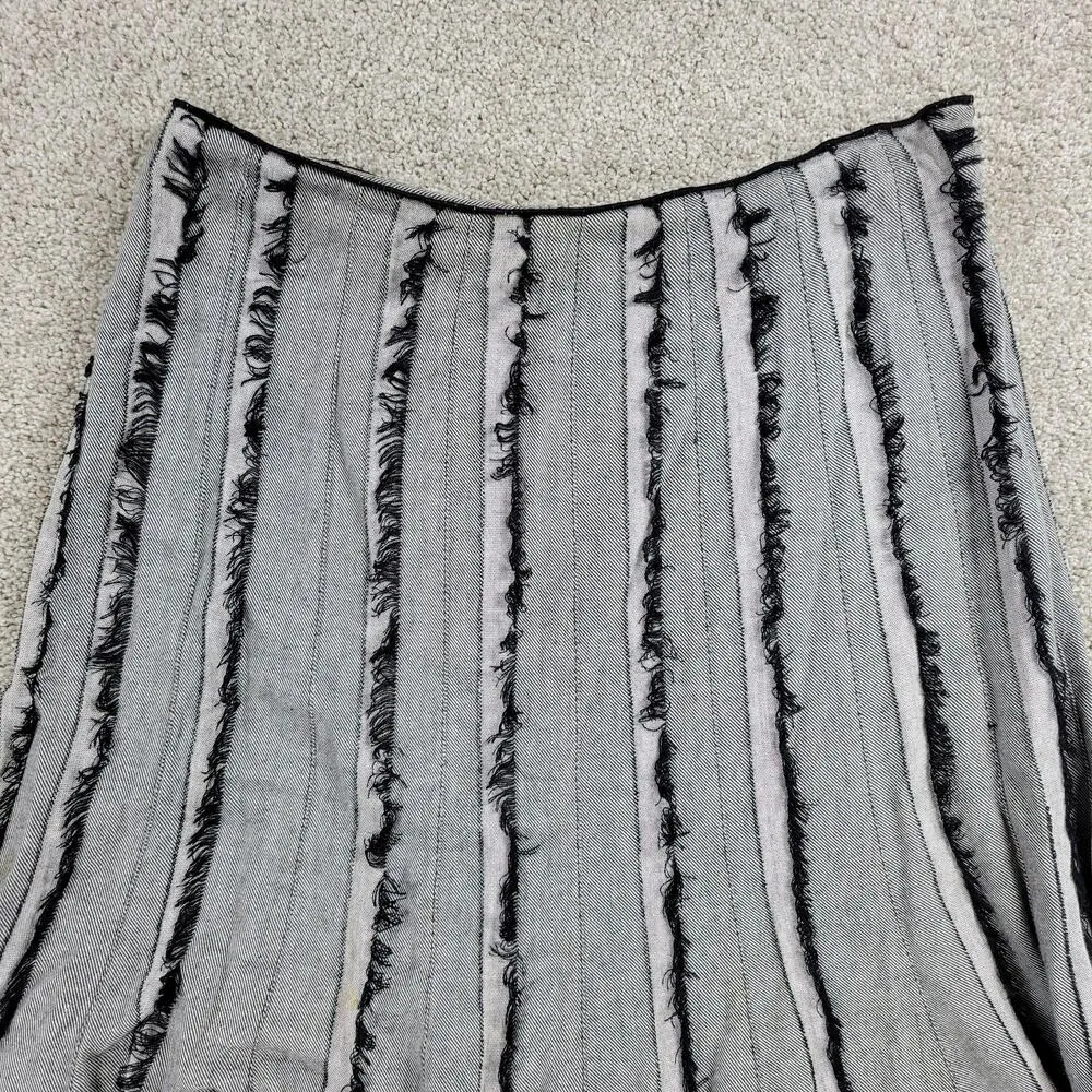 Maakif Womens Skirt 4 Gray Black Fringe Stripes Godet Fit & Flare Flowy Hem - Image 13