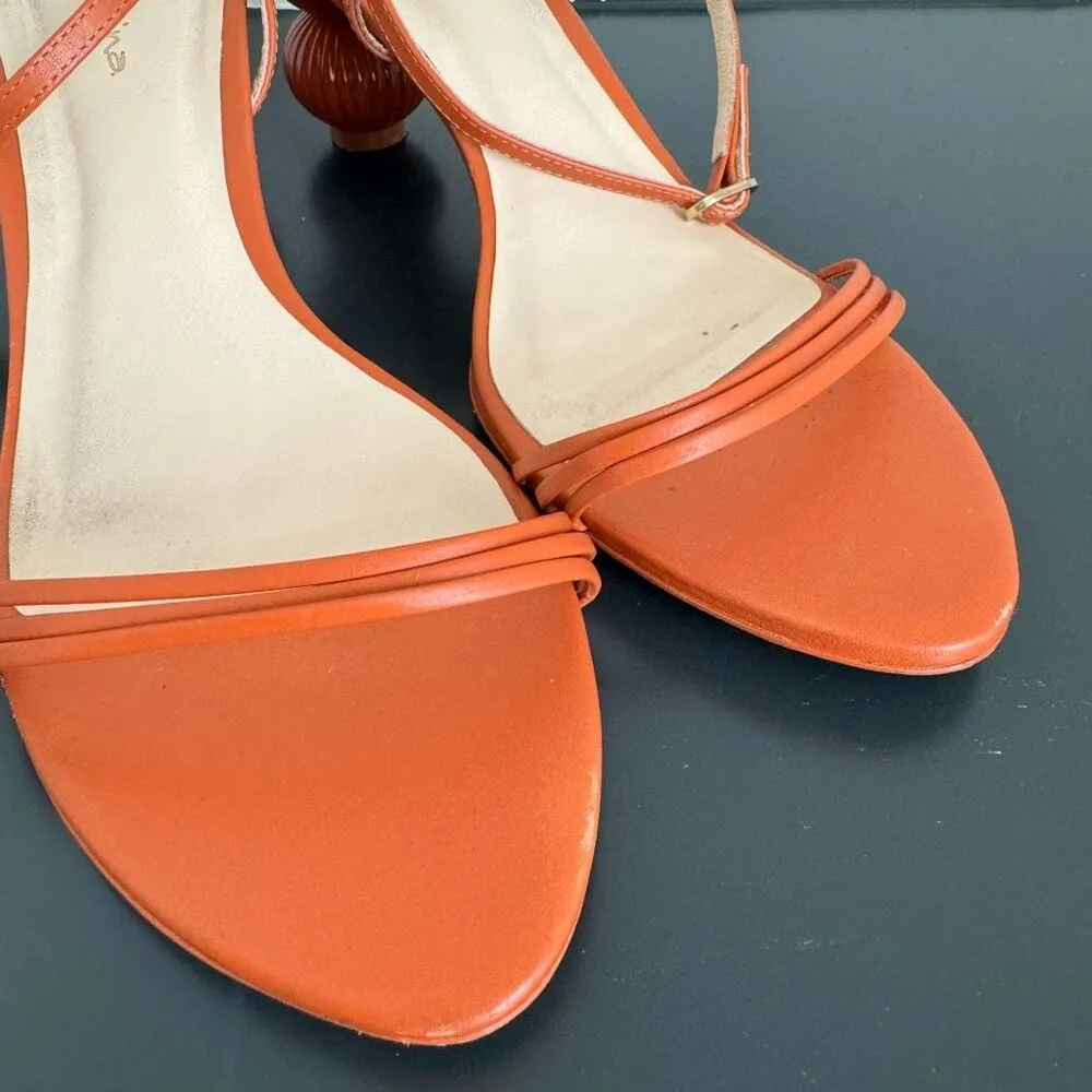 Anthropologie Guilhermina Sculptural Orange Funky Heel Summer Sandal Size 9 / 40 - Image 7