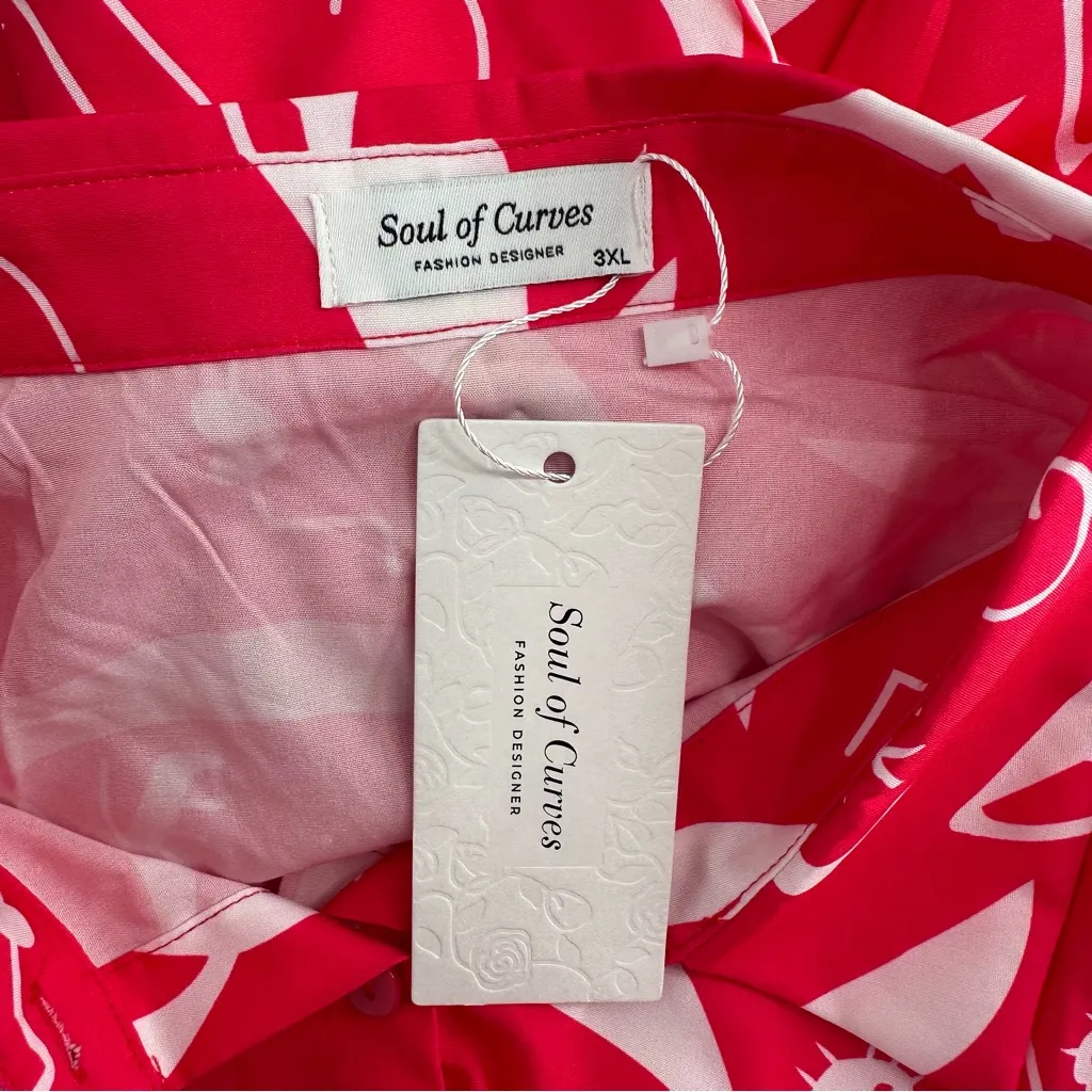 Soul of Curves Abstract Print Neon Red size 3X Button Down Short Sleeves Shirt - Image 9
