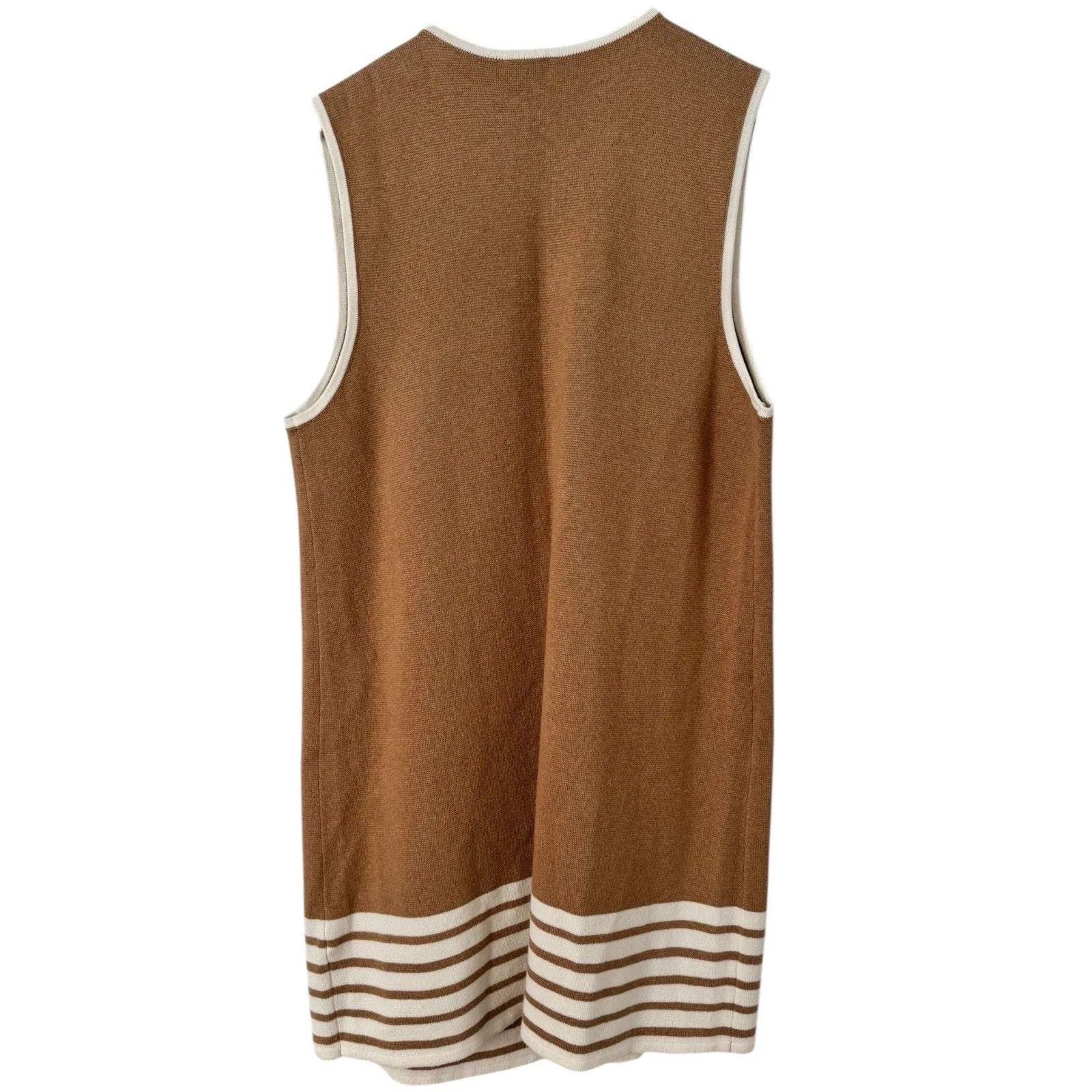 Talbots Camel Striped Sleeveless Open Front Duster Cardigan Sweater Vest Large - Image 3