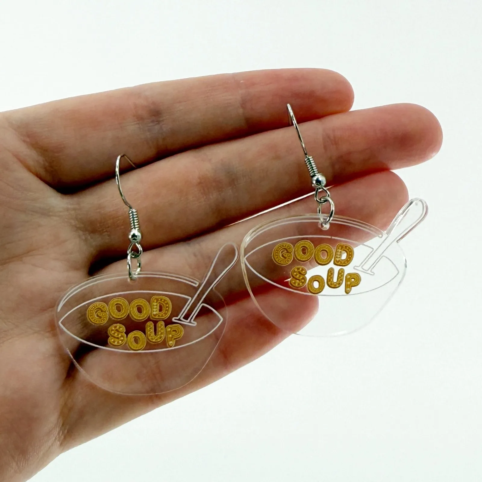 Good Soup Acrylic Dangle Earrings Gift Funny Humor Holiday White Elephant - Image 3