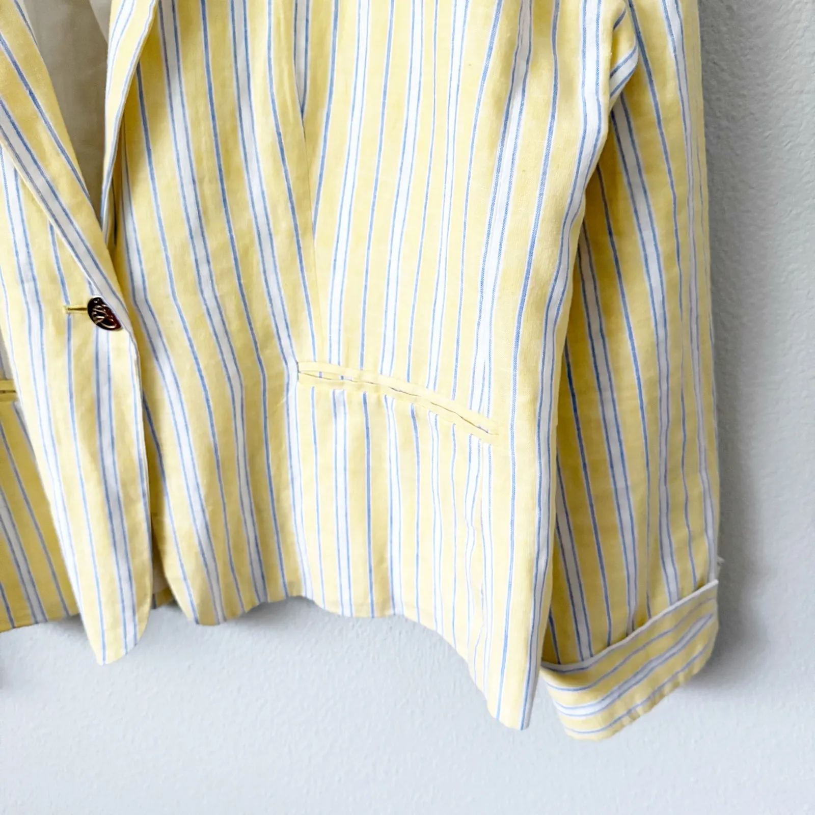 RSVP DRAPER JAMES | Preppy Yellow White Blue Blazer Linen Cotton Jacket | XXL - Image 4