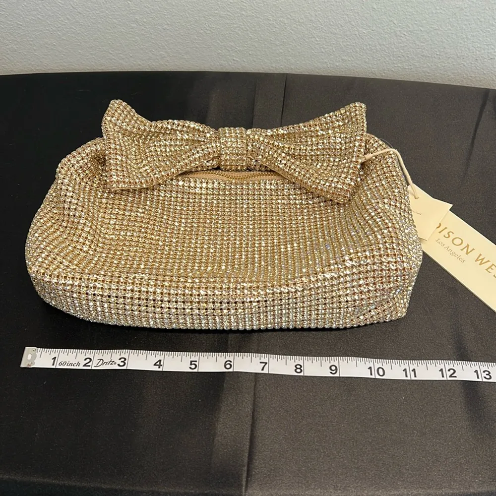 Madison West | Gold Rhinestone Embellished Hobo Bag w/ Bow ✨ - Image 3