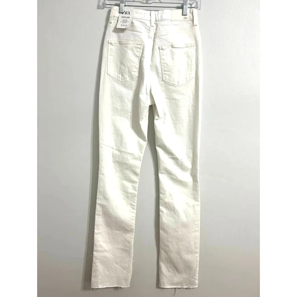 ZARA Sim Flare high rise white jeans - Image 6