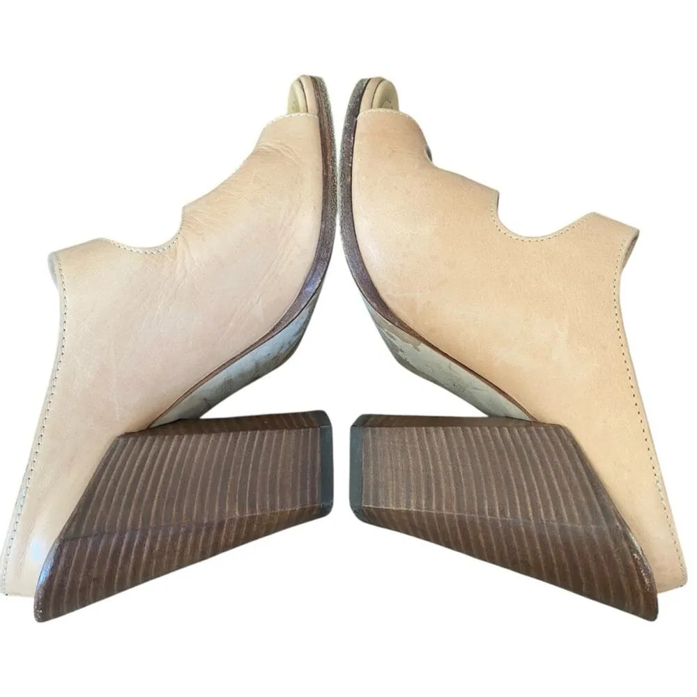 Burberry Light Almond Tan Leather Cut Out Block Heel Sandals size 37 size 7 - Image 9