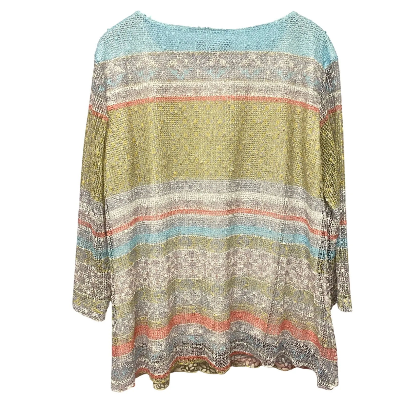 Ali Miles XL Women XL 3/4 Sleeve Tunic Top Pastel Striped Lace Mesh Net Artsy Blue - Image 11