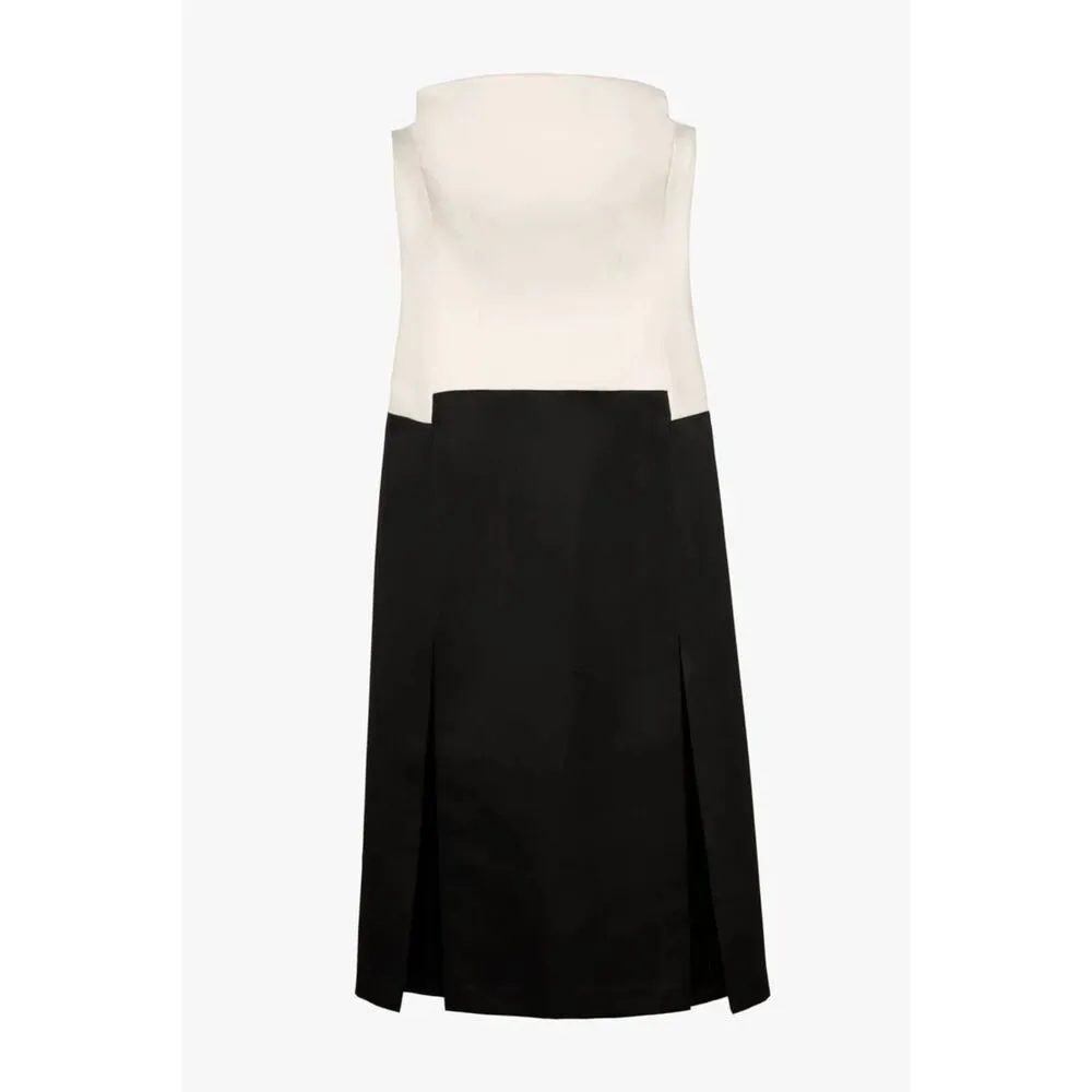 Zara Contrast Corset Midi Dress Limited Edition Strapless Black White Satin - Image 4