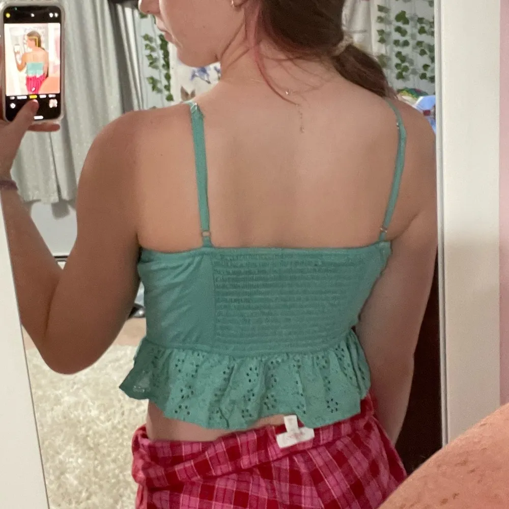 teal crop top, adjustable straps and tie in the front, womens xs - Image 2