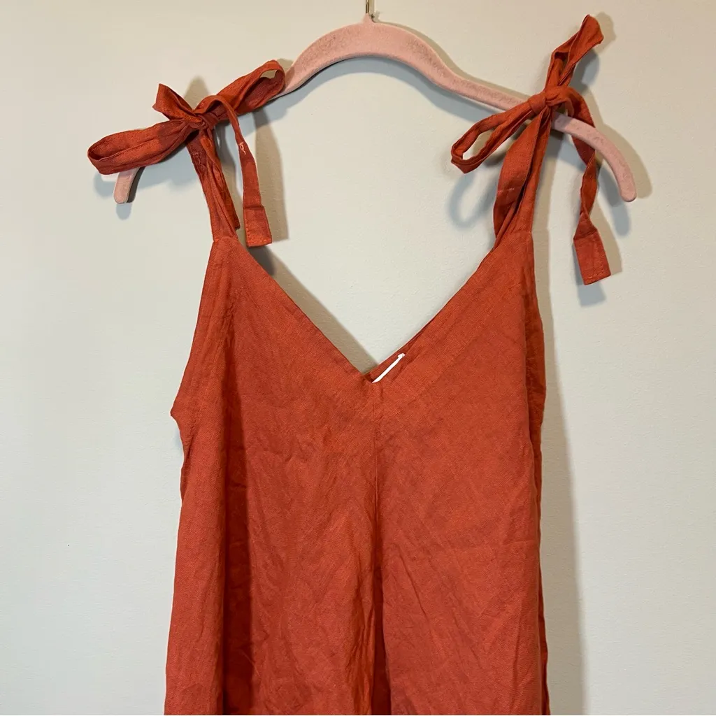 Women’s Burnt Orange Linen Made in Italy Oversized Overalls Size M - Image 2
