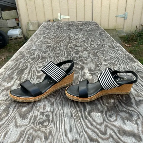 𝅺ITALIAN Shoemakers Shoes Wedge black white  spring summer Strappy‎ stripe - Image 11