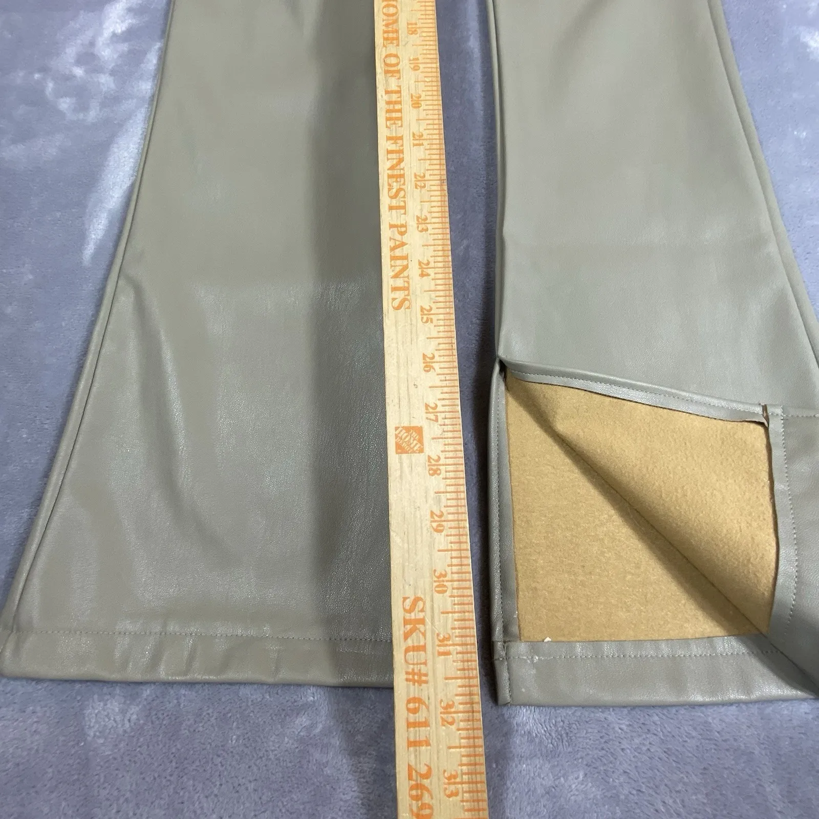 Flare Pants Womens‎ Size 0 Tan Y2K Faux Leather Hippie Festival Zip Rocker Gypsy - Image 9