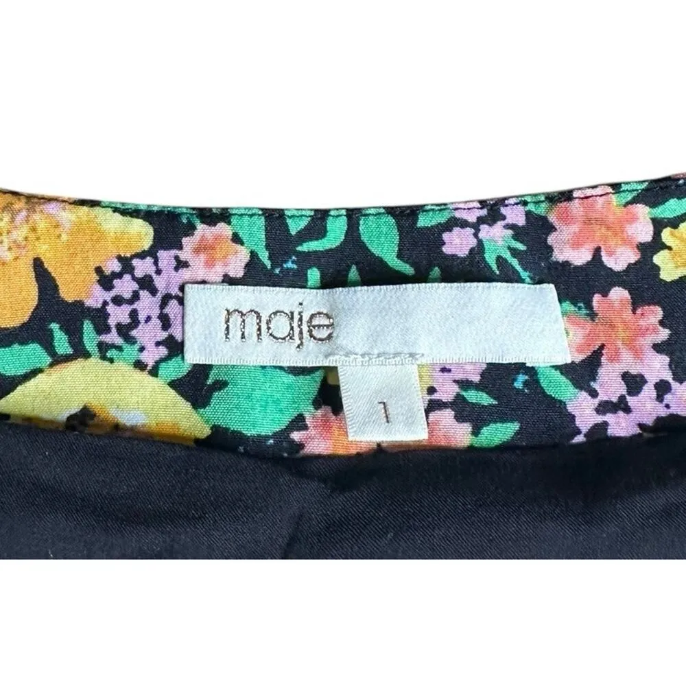 Maje Roen Black Floral Asymmetric Hem Faux Wrap Midi Dress Size 1 Small $415 - Image 8