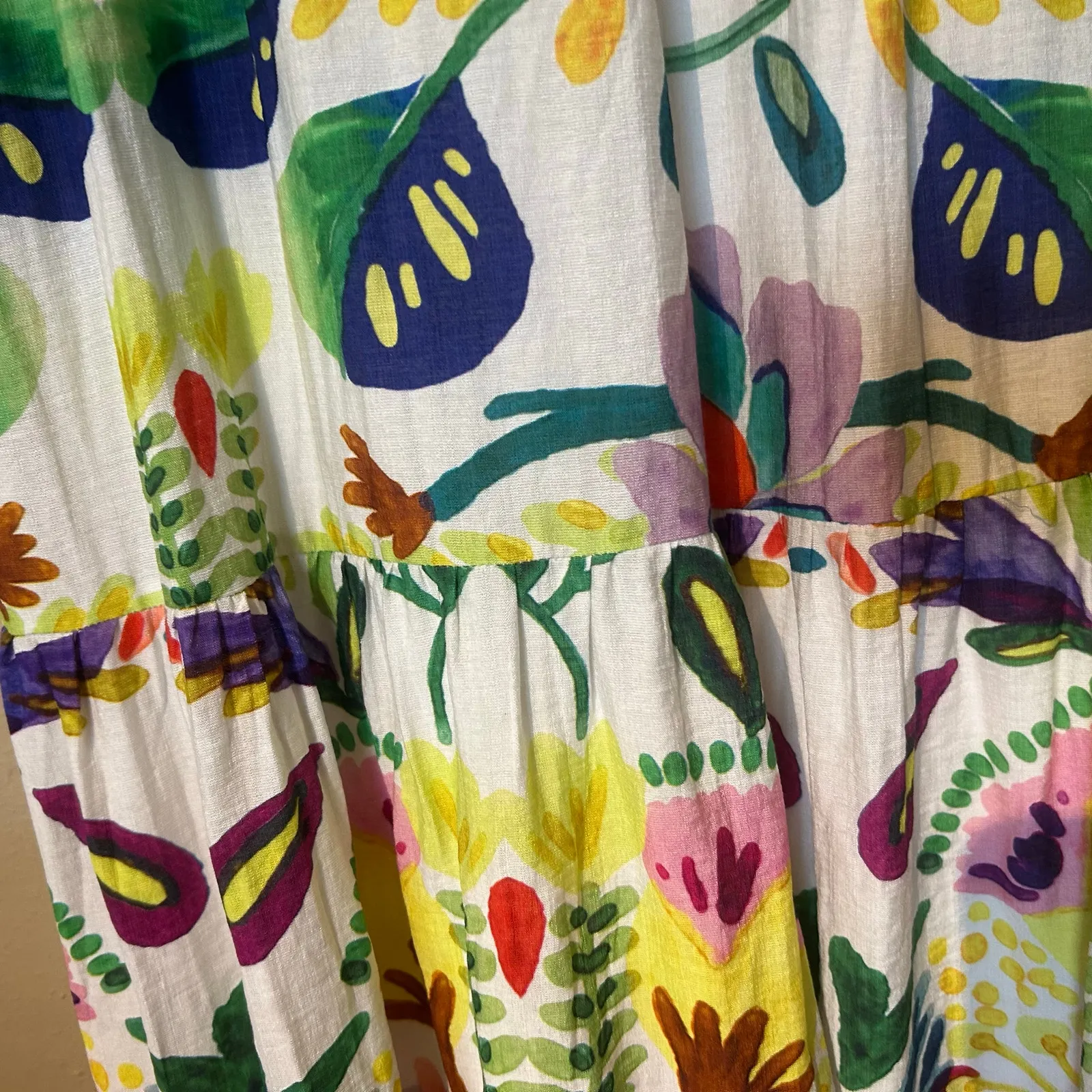 Hayden Los Angeles Maxi Dress Watercolor Floral Lined 1XL Tiered Tassel Boho White Size 1X - Image 10