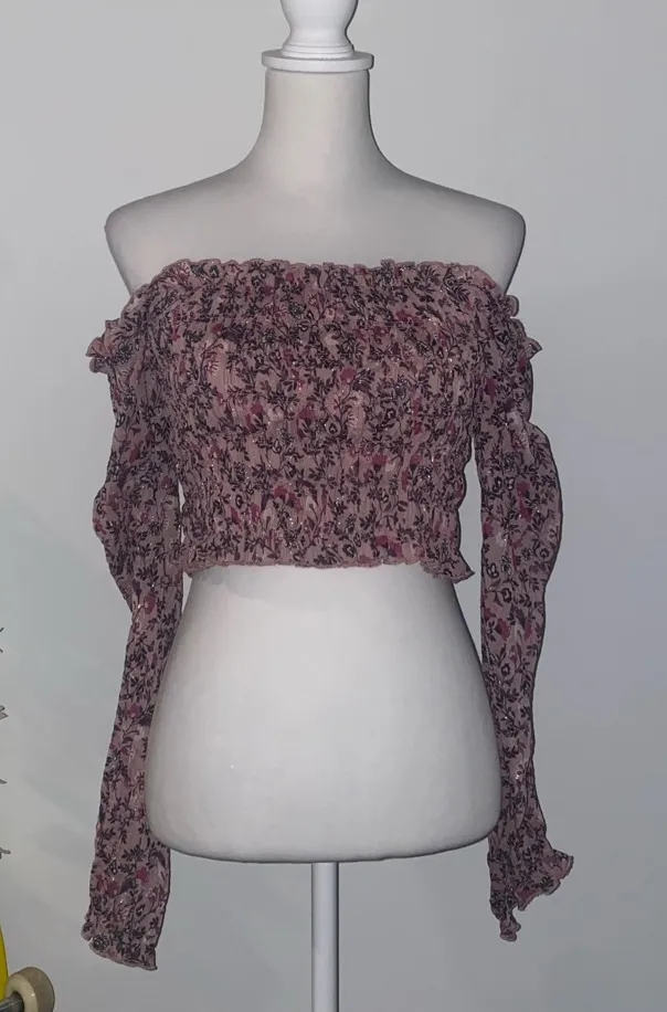Socialite whimsical fairycore floral off the shoulder long sleeve top - Image 2