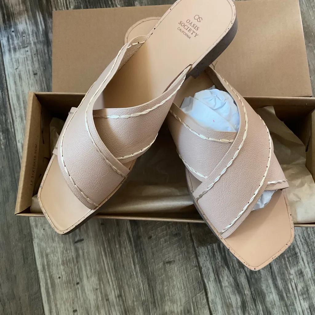 Oasis Society Nude Slide Sandal. Size 7.5. NIB Tan - Image 2