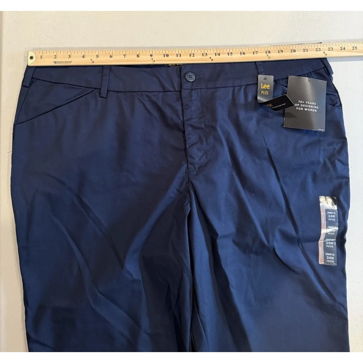NEW Lee Plus Women Dress Pants 24W Petite Navy Relaxed Fit Straight Leg Workwear - Image 5