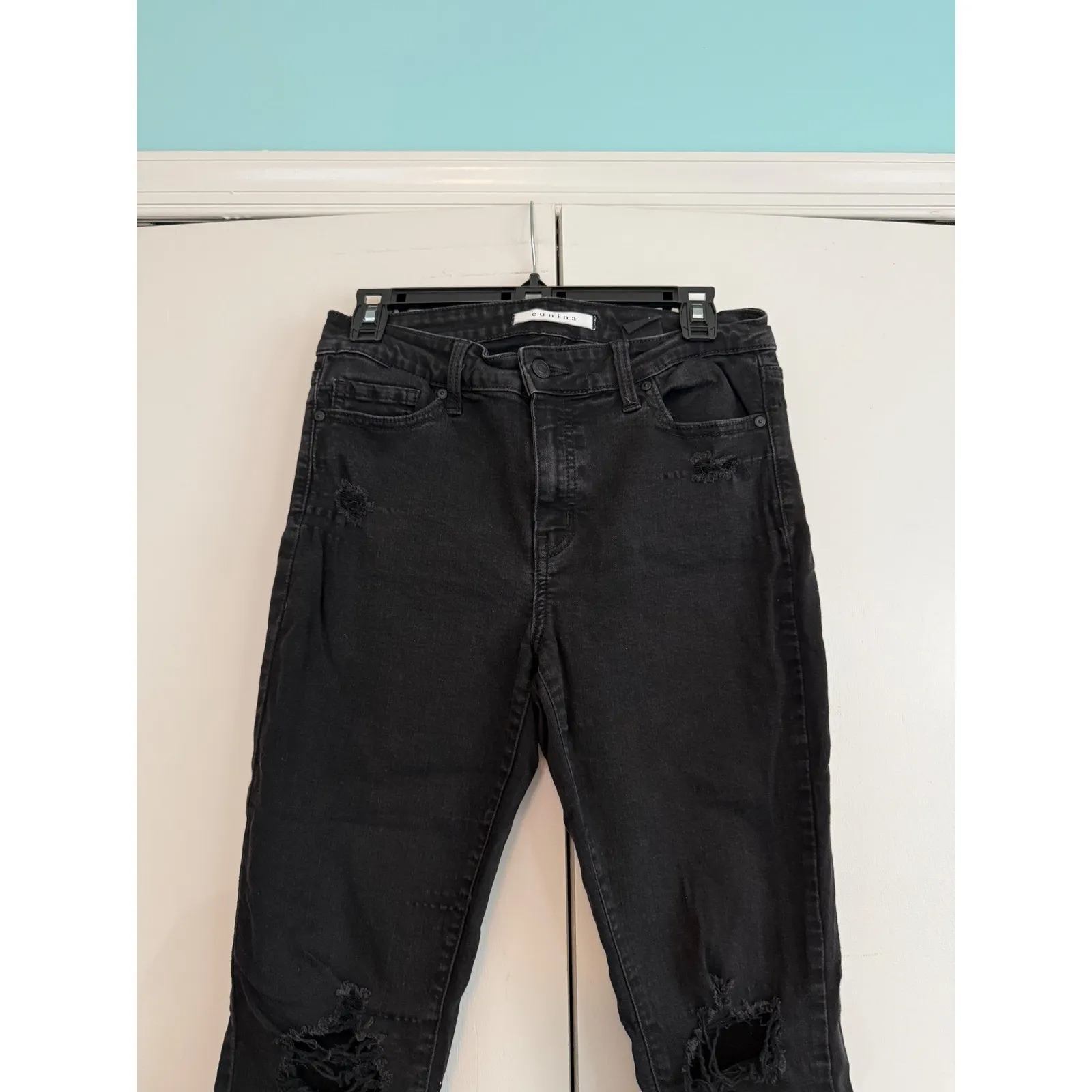 Eunina Black Mid-Rise‎ Skinny Crop Distressed Jeans | Size 11 | Streetwear - Image 2