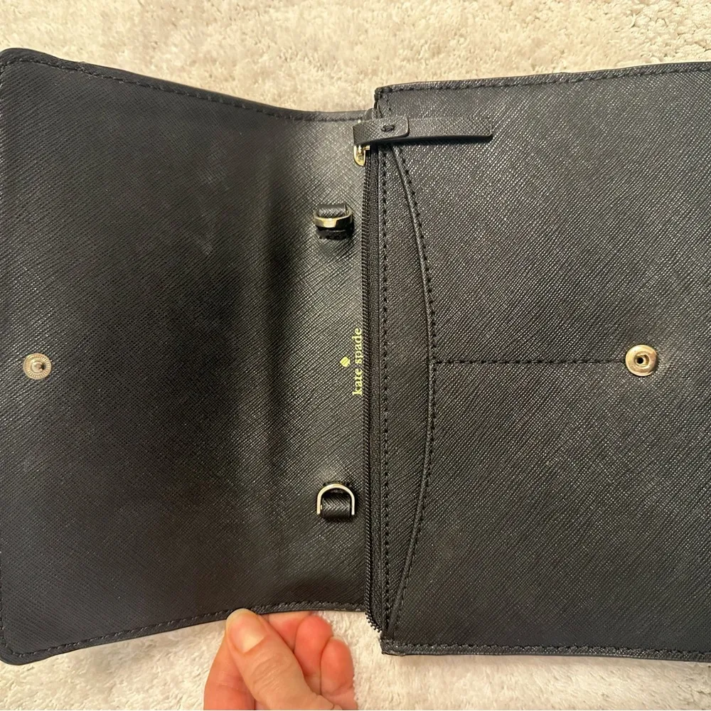 Kate Spade Laurel Way Rhinestone Ribbon & Bow Crossbody Clutch Wallet Black - Image 9