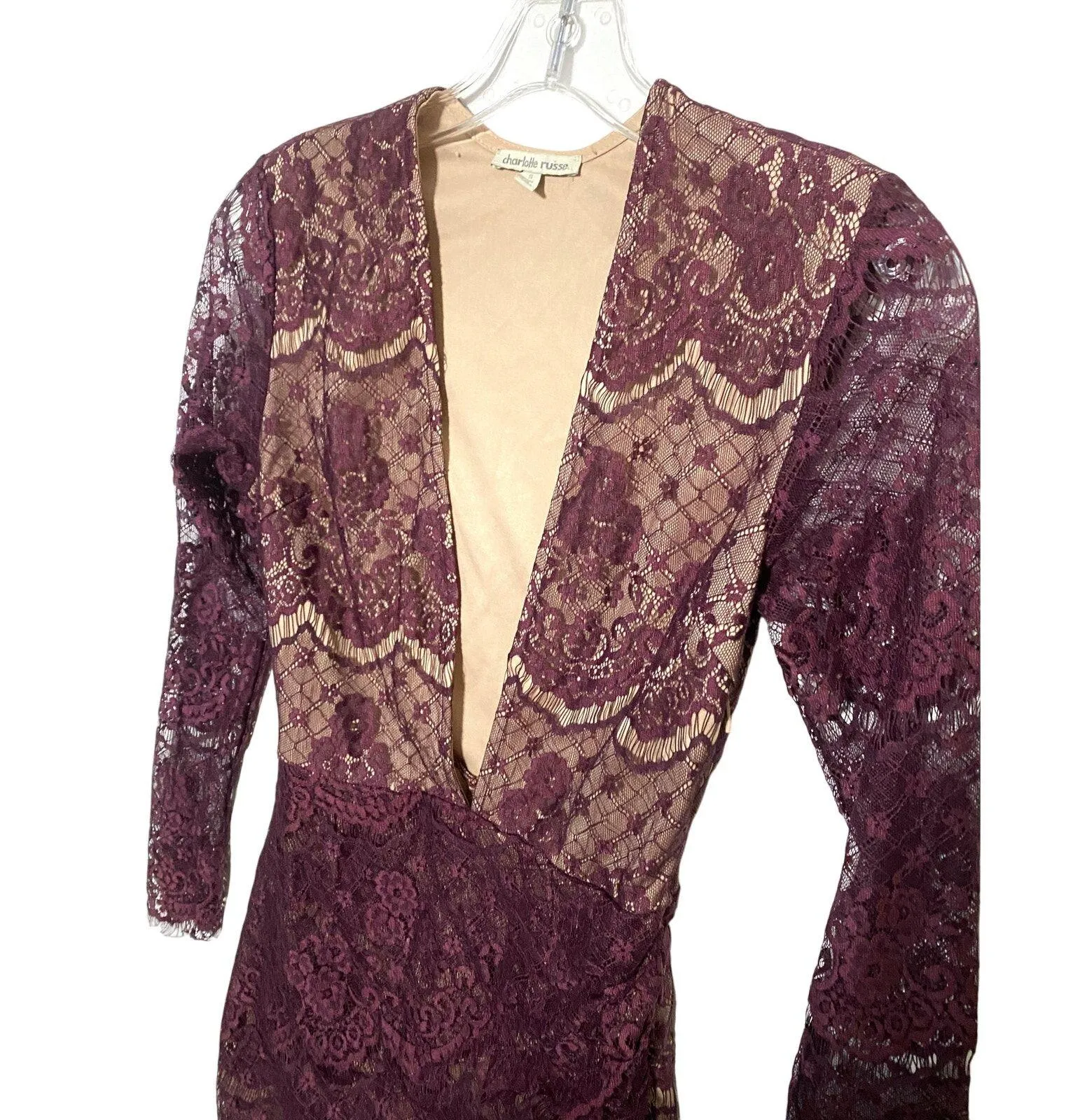 Charlotte Russe Mini Dress S Y2K Nude Lace Whimisgoth Fairy Grunge Dark Romantic - Image 5