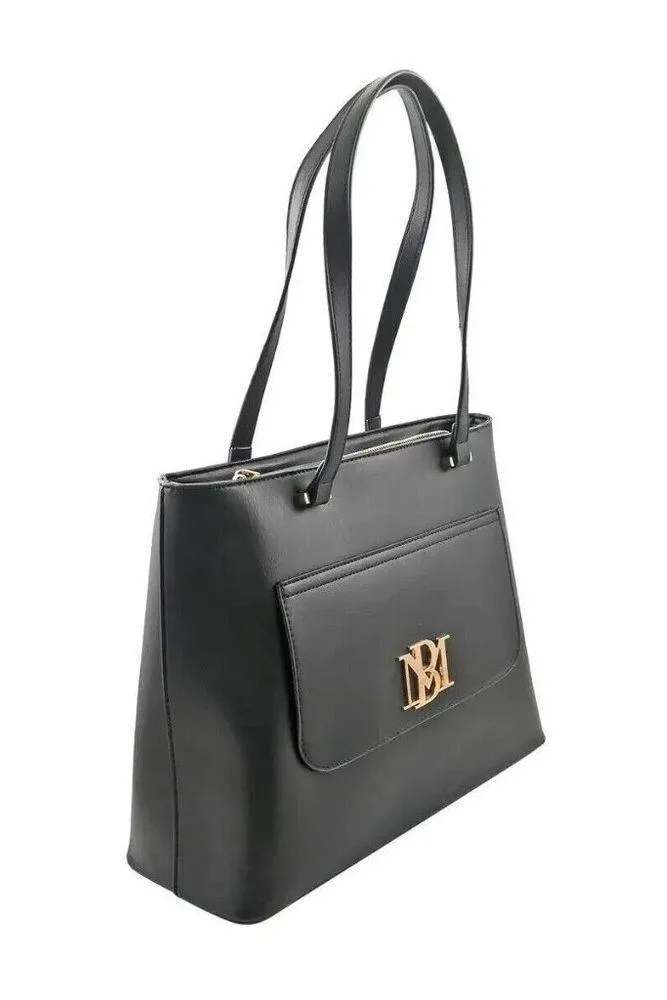 Badgley Mischka Black Square - MT Vegan Leather Tote/Handbag w Gold BM Logo NWT - Image 2