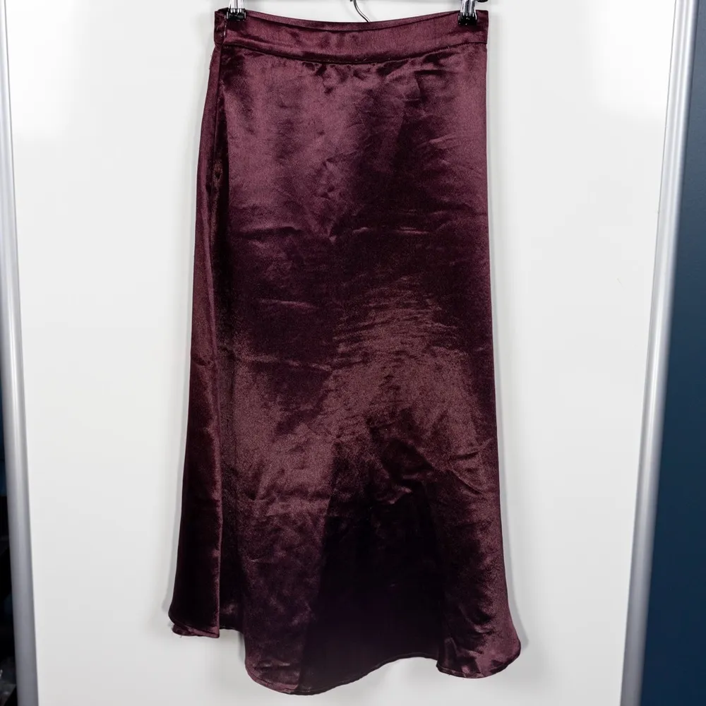 Burgundy Satin High Low Midi Skirt - Image 2
