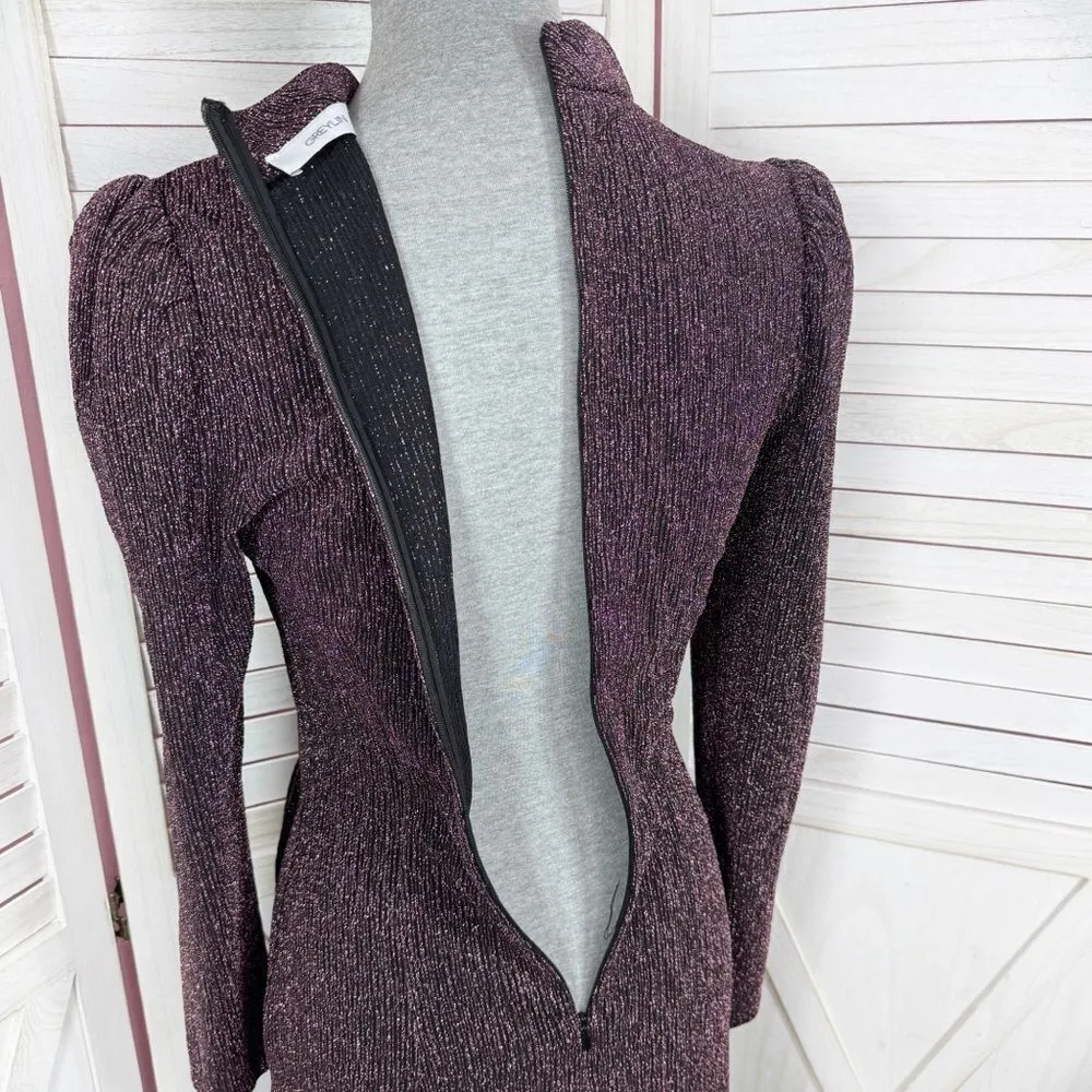 Greylin Jackie Metallic Knit Mock Neck Sheath Dress Purple Small Party Cocktail - Image 9