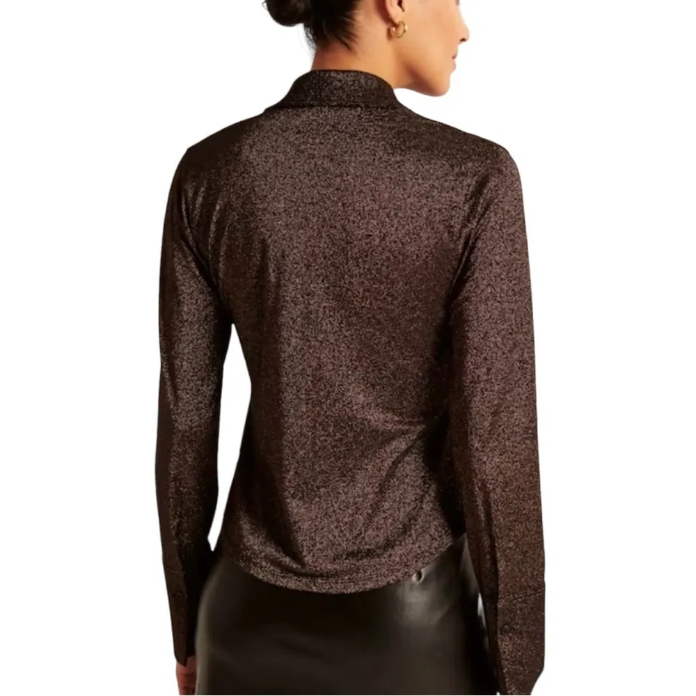 Sparkly Disco Button Up Shirt Women’s Size L Copper Shimmer - Image 2
