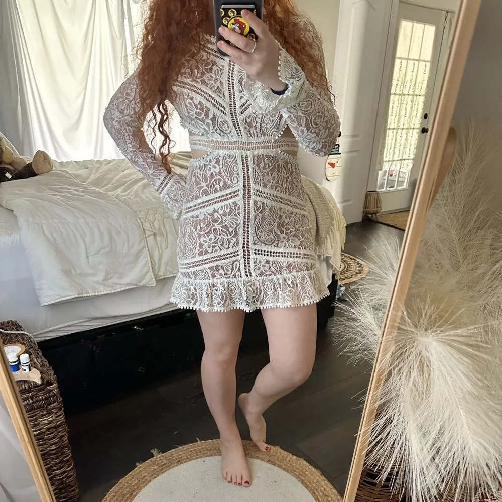 For Love & Lemons Emerie White Cutout Lace Mini Dress - Image 3