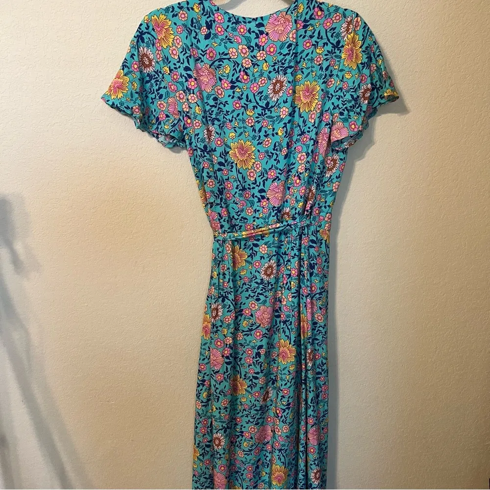 Turquoise Floral Wrap Maxi Dress - Image 7