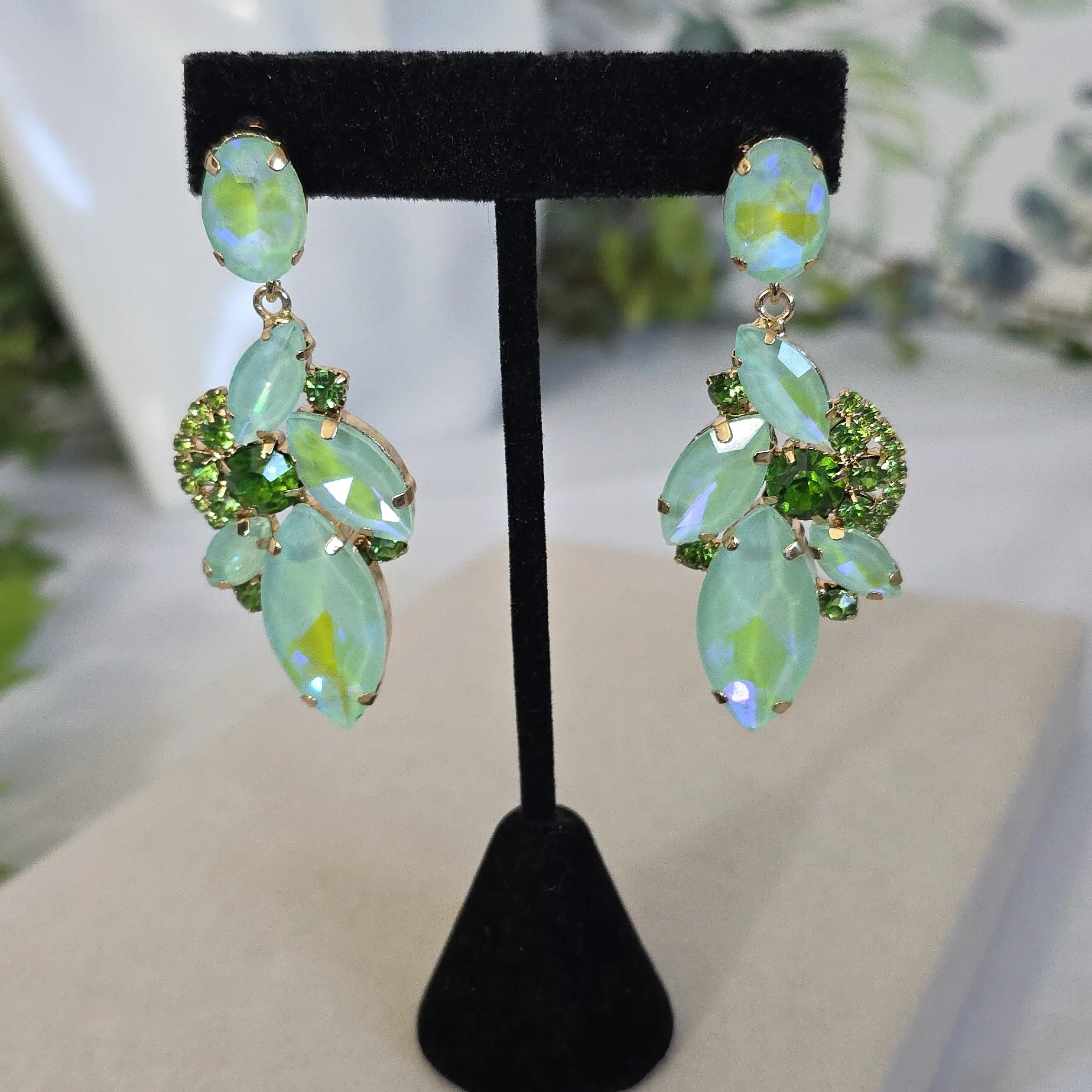 Statement Gold and Mint Green Drop Earrings - Image 8