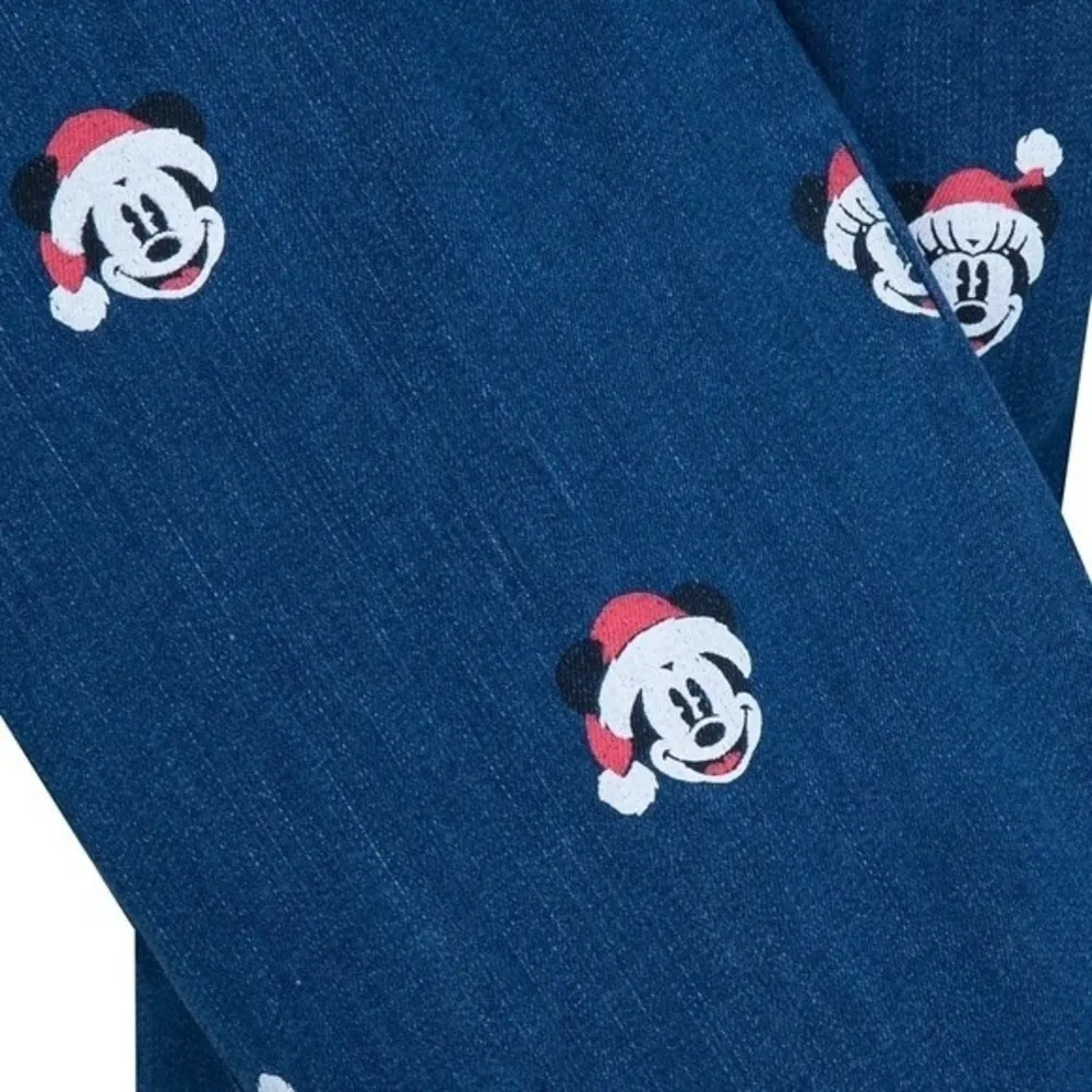 NWT Disney Mickey and Minnie Mouse Christmas Holiday Denim Jogger Jean Pants L - Image 4