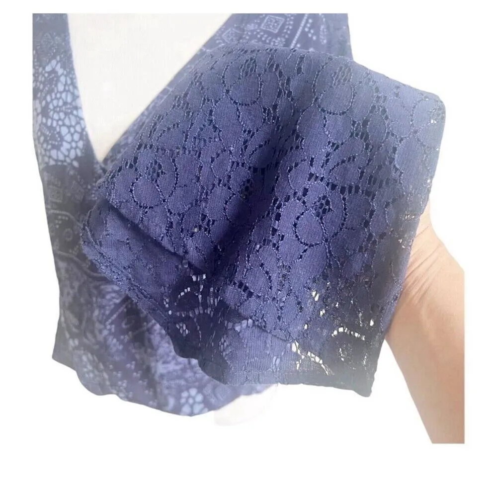 Lovestitch Women Blue Floral Rayon Lace Bell Sleeve Crossover Blouse Size Medium - Image 4