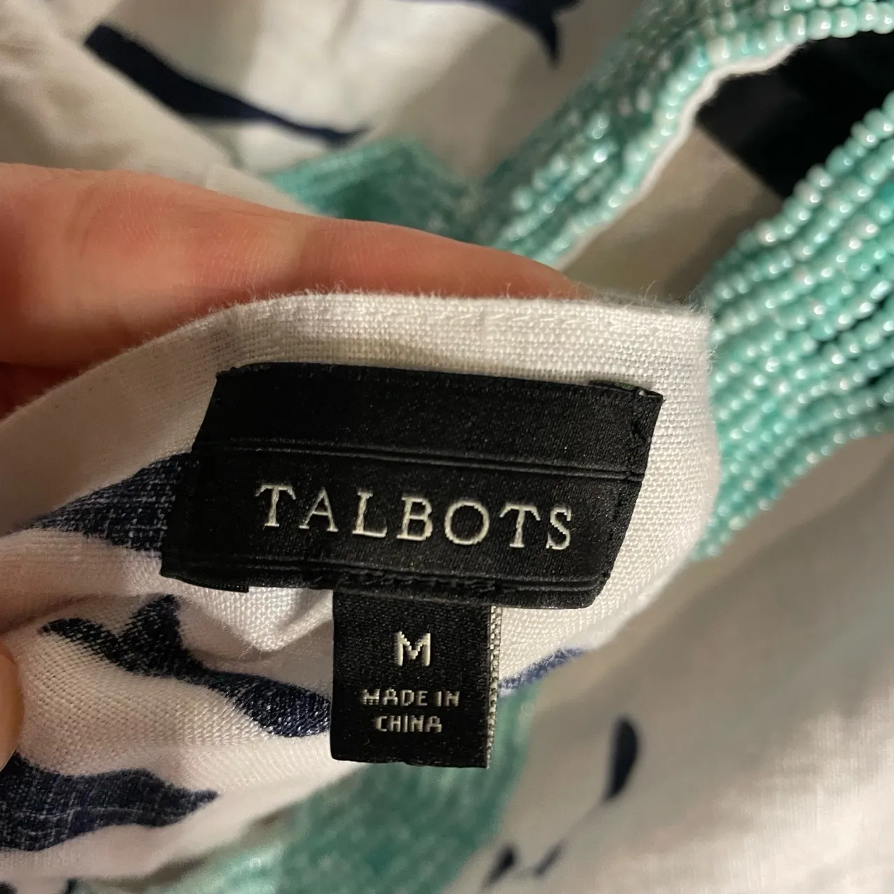 Talbots Blue Fish Print Beaded Collar‎ Beach Casual Dress Size Medium - Image 5