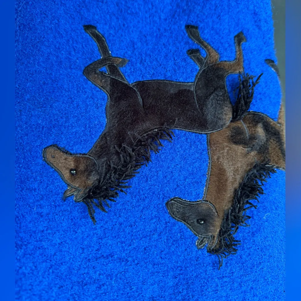 Lisa International Boiled Wool Blue Vest w/ Black Faux Fur Collar Size L - Image 5