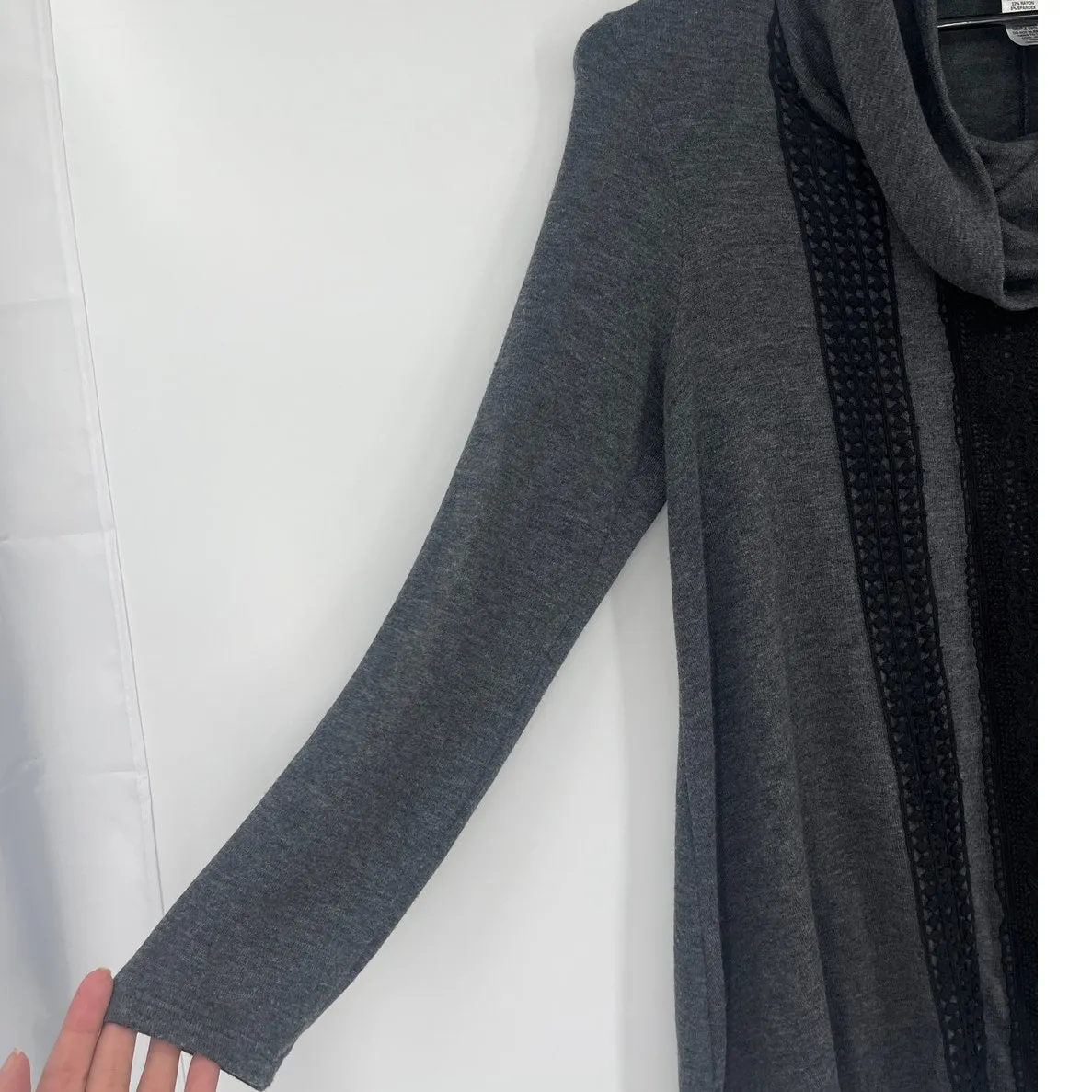 Y2K Casting Cowl Neck Tunic Womenst Top Sz M Boho Crochet Lace Knit US Cozy Fall Gray Size M - Image 5