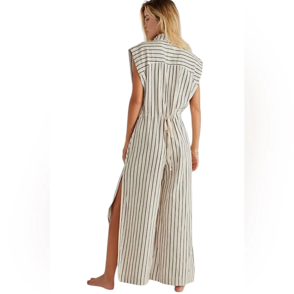 Free People Beach Town One-Piece Linen Blend Wide Leg Jumpsuit Natural Size S - Image 2