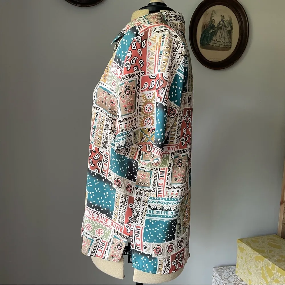 VINTAGE 1990s patchwork pattern button down blouse - Image 6