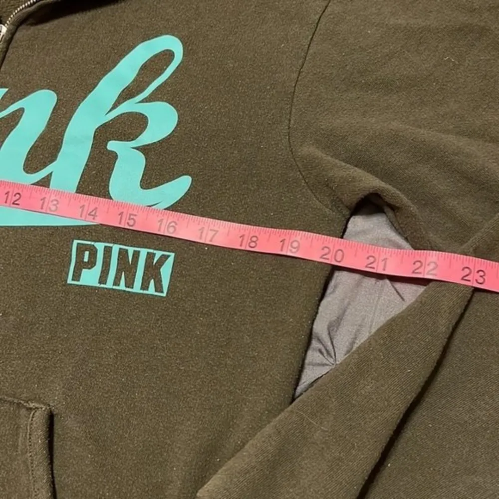 Victoria’s Secret Pink Army Green Logo Collared Quarter Zip Sweater Jacket XS - Image 8