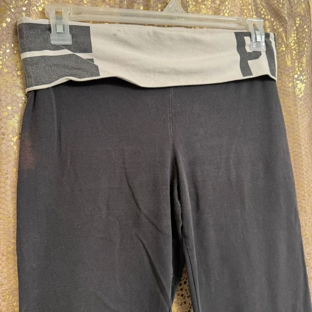 PINK Victorias Secret Foldover Yoga Black White Flawed Stained Flares Large - Image 3