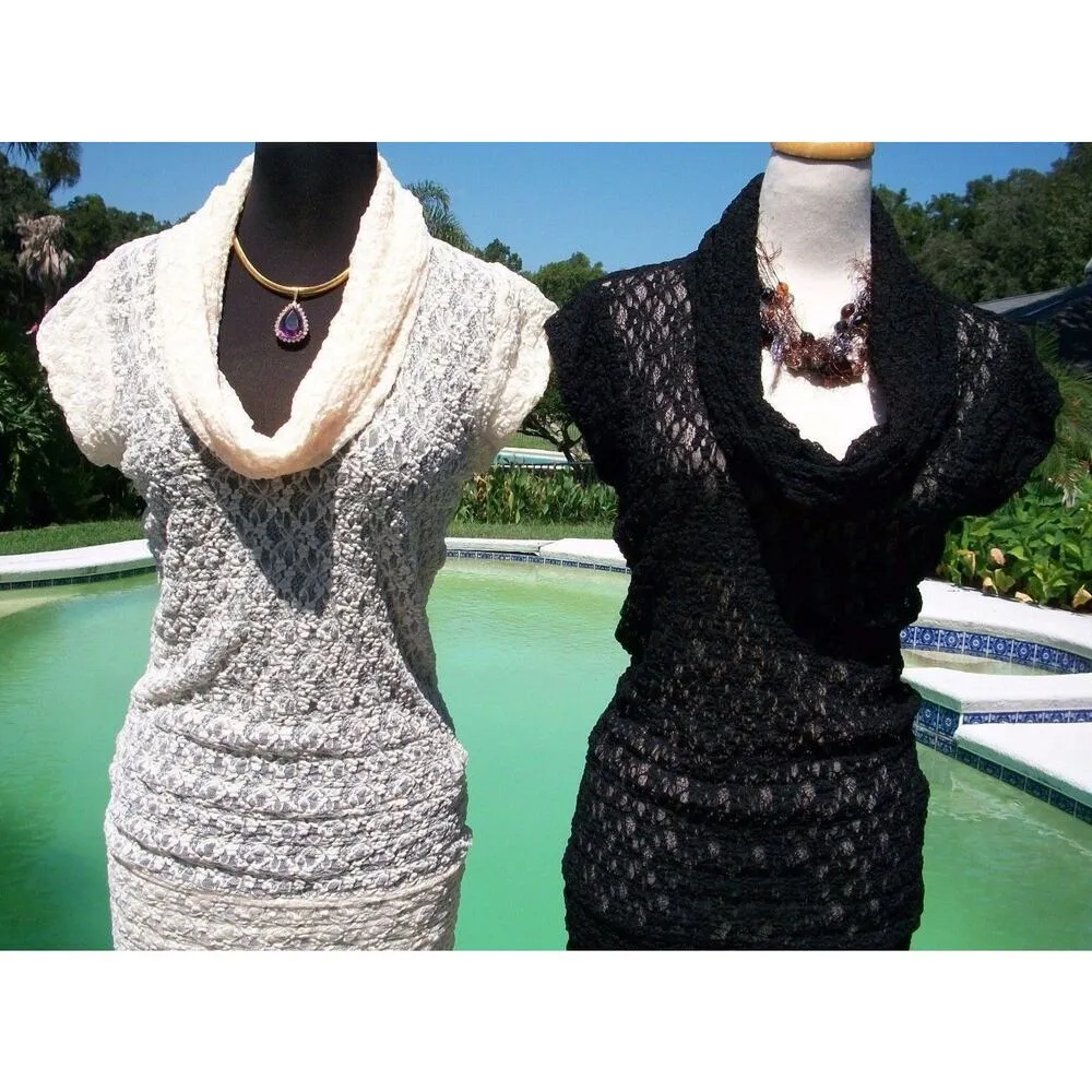 Cache CREAM Stretch Lace Pucker Body Hugging Top New Tunic Dress Neck $98 NWT - Image 5