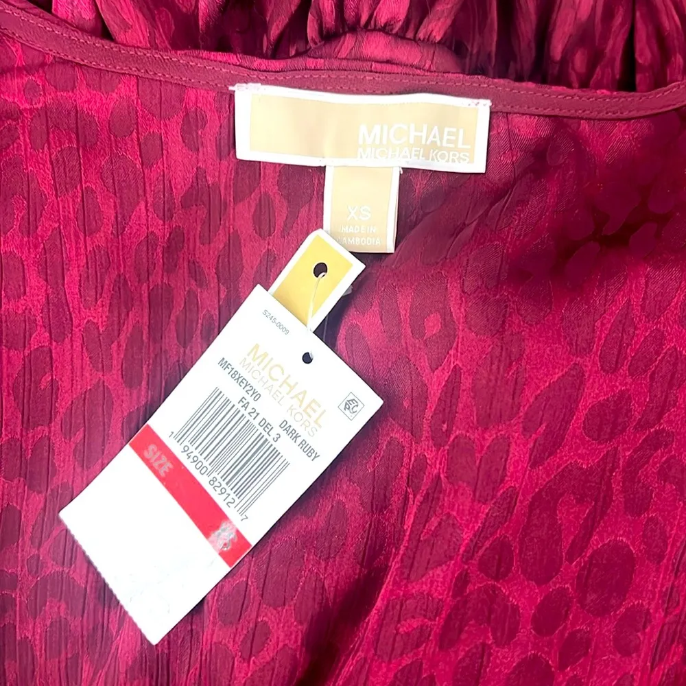 Michael Kors Cheetah Print Long-Sleeve Mini Dress in Red, Size XS NEW w/Tag $165 - Image 14