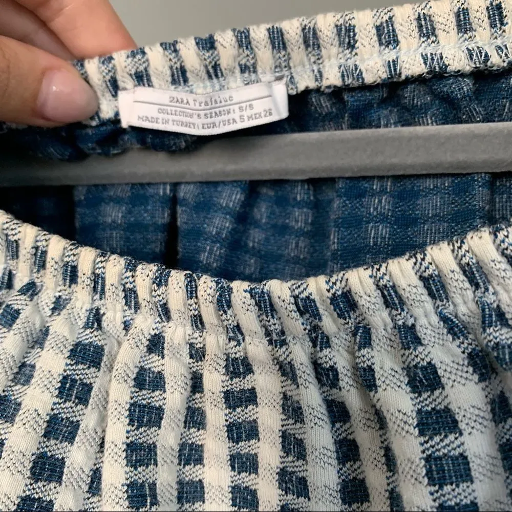 Zara Trafaluc Blue Gingham Cropped Peasant Off Shoulder Top Flouncy Size S - Image 11